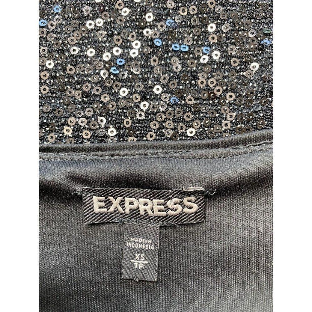 Express Black Sequin Long Sleeve Fit & Flare Mini‎ Dress Sz XS - Picture 5 of 8